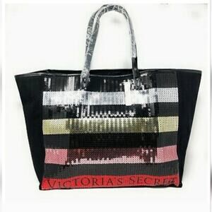 Victoria's Secret Black and Pink Sequin Tote Bag NWT